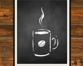 Steaming Cup O' Joe - Chalkboard, Chalkboard Print, Coffee, Steaming Coffee, Black and White, Chalk, Cup of Coffee, Java, Coffeehouse Print