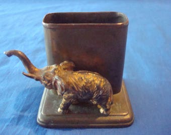Vintage Antique Elephant Brass or Copper Match Holder Marked J.B.