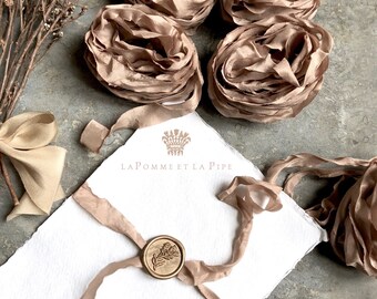 Rose Gold hand dyed Silk Ribbon, Hand dyed Silk Ribbon, Unpressed Silk Ribbon, Bouquet Silk Ribbon, Silk Ribbon, Rose Gold Ribbon, Rose