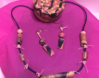 Polymer Necklace,Earrings, and Tin Gift Set