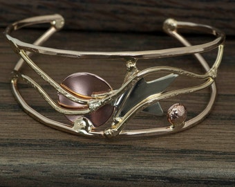 Mixed metal bracelet, cuff bracelet, bronze, copper, nickel silver