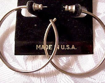 1 5/8" Flower Band Large Hoops Pierced Post Stud Earrings Silver Tone Vintage Open End Flat Wide Round Ring Dangles