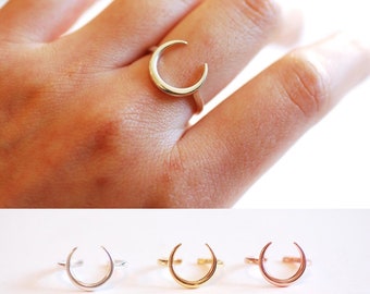 Moon Ring- 925 Sterling Silver Adjustable Ring, Minimalist moon Ring, Mako Moon Ring, Crescent Moon Ring, Stacking Ring, Double Horn Ring