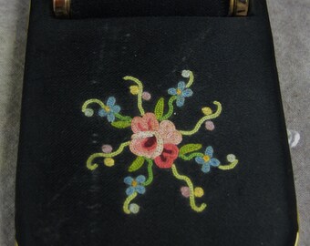 Satin Embroidered COMPACT w/built-in Lipstick FRANCE Makeup Woman's Vanity Ladies