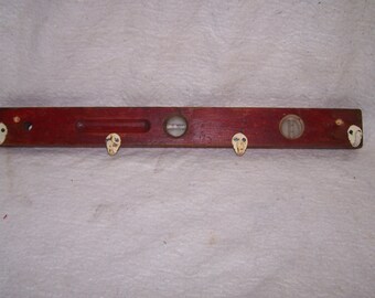 repurposed vintage level, coat rack, spirit level, jewery rack
