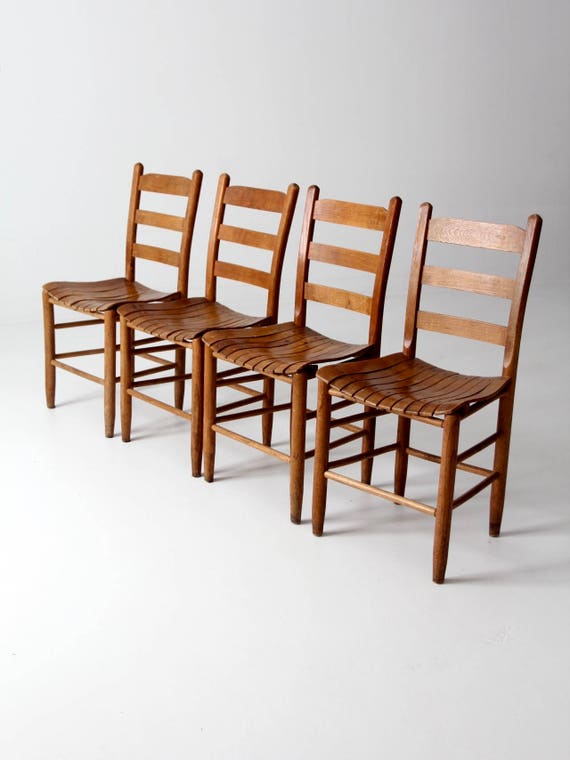 Vintage Wooden Dining Chairs Slat Wood Seat Chair Set/4 Like this item? - Vintage Wooden Dining Chairs Slat Wood Seat Chair Set/4