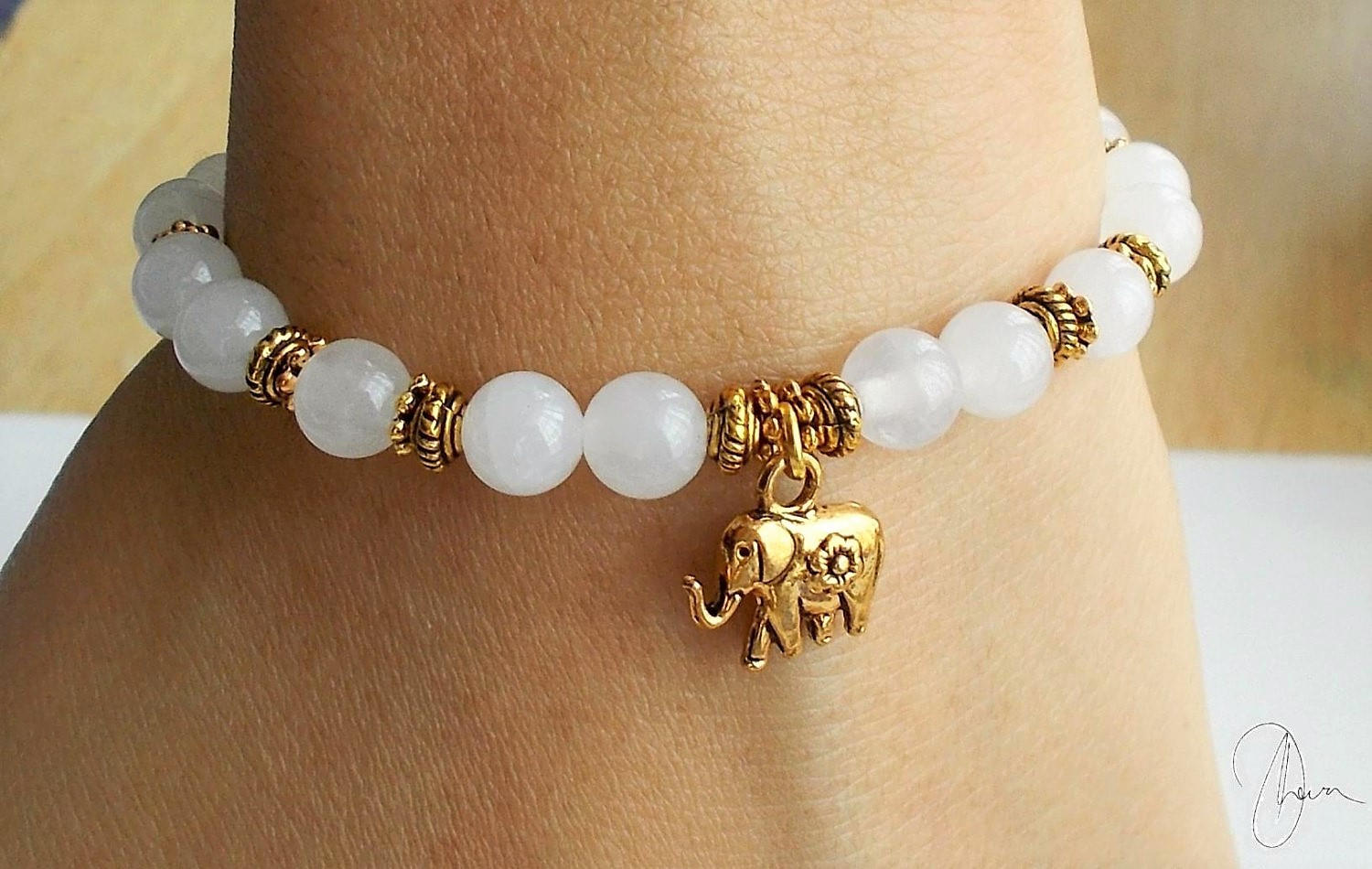 White Elephant Charm Bracelet Antique Gold/Silver Animal