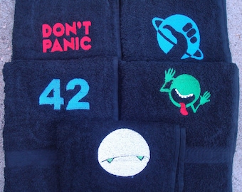 Hitchhiker's Guide to the Galaxy Don't Panic, Thumb, 42, Planet, and Marvin Hand Towels