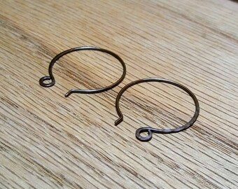 1 Pair 20 Gauge Handmade Hoop Ear Hooks, Antiqued Copper, Almost an Inch(24.15mm) Length