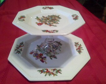 Two Tiered Christmas Plate Cake Stand