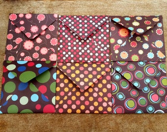 Brown envelopes, retro paper envelopes, set of six square envelopes, unique stationery, decorative envelopes, patterned envelopes
