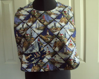 Lighthouses and fishes SBIB, senior bib, adult bib, clothing coverup, gag gift