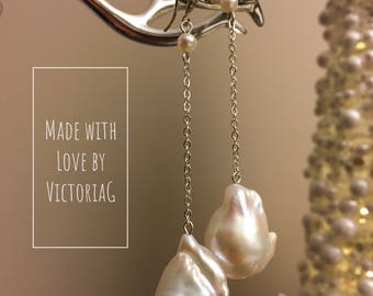 Large baroque pearl earrings White bridal jewellery Earrings for bride Mother's Day gift Drop earrings Long earrings June birthstone