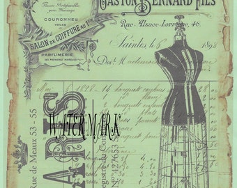 Digital download instant*Paris collage dress form French script* decoupage, collage,sewing.ornaments,button cards