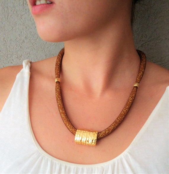 Brown and Gold Necklace, Sparkling Necklace, Statement Jewelry, Chunky Womens Necklace, Classic Necklace, Crystal Modern Necklace