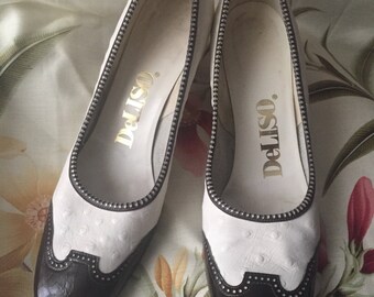 Vintage DeLISO Pumps Heels Ostrich Leather sz 6 1940's