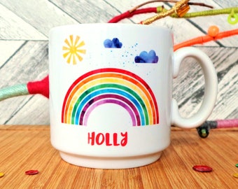 Personalised Rainbow Child's Mug, Rainbow Mug, Gift For A Girl, Child's Gift, Espresso Mug, Kids Gift, Kid's Mug, Rainbow Girl Gift