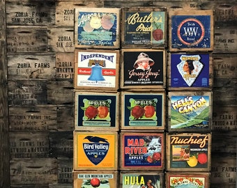 FREE SHIPPING -- Vintage APPLE Crates with colorful labels -- Circa 1940's - 50's