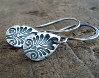 French Quarter Earrings - Tear - Oxidized fine & sterling silver. Handmade