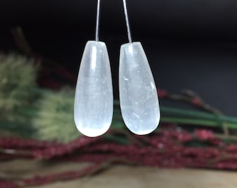 20x8mm Gorgeous Pair of Selenite Teardrop Crystal Beads Pure White Loose Beads, Selenite Beads, Selenite Crystal For Earrings making