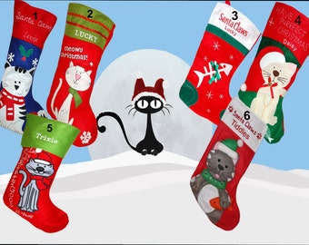 Personalised Embroidered Christmas Cat Pet Stocking 6 Designs To Choose From New