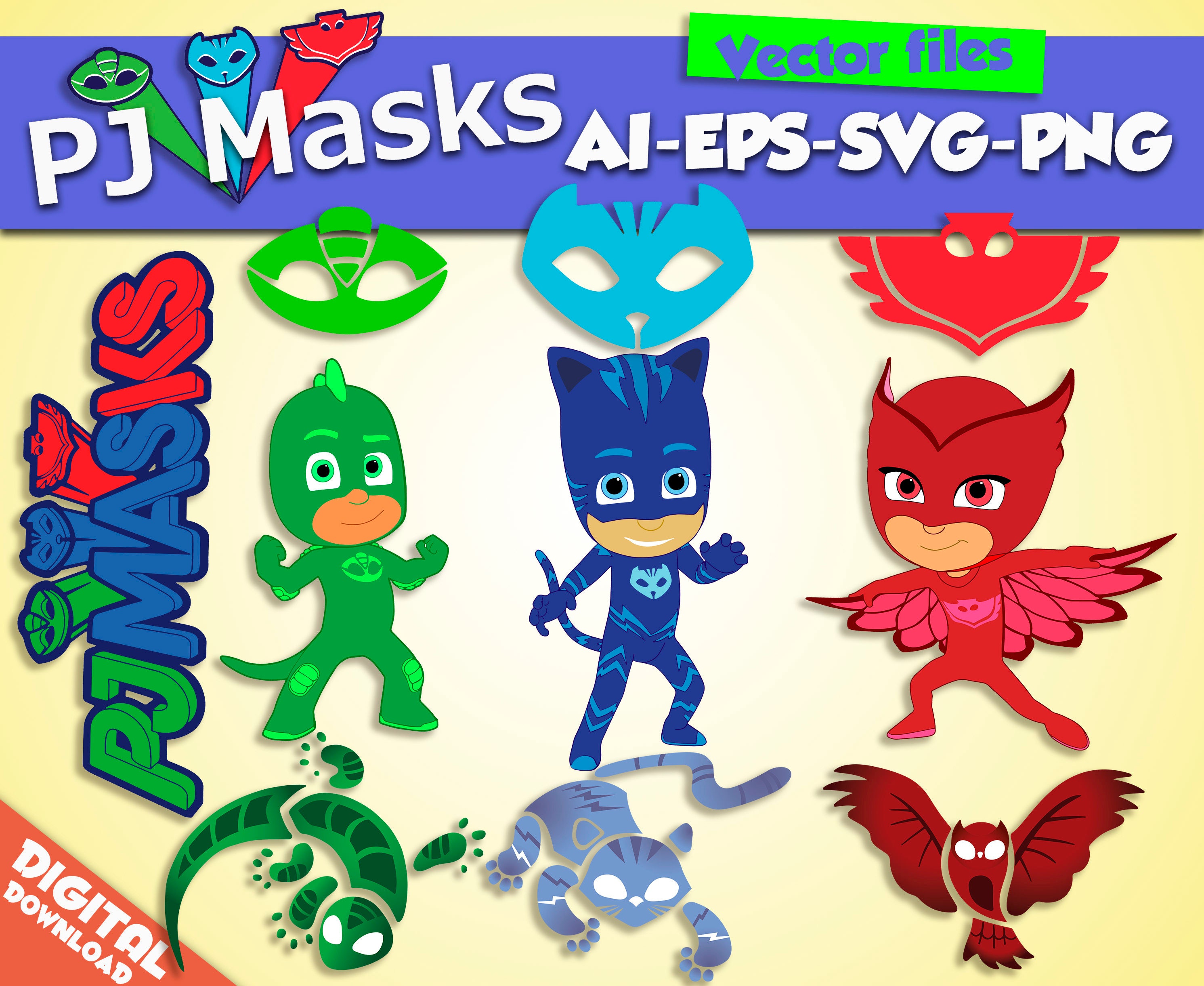 Download PJ masks SVG png EPS Ai vector files Digital masks clipart