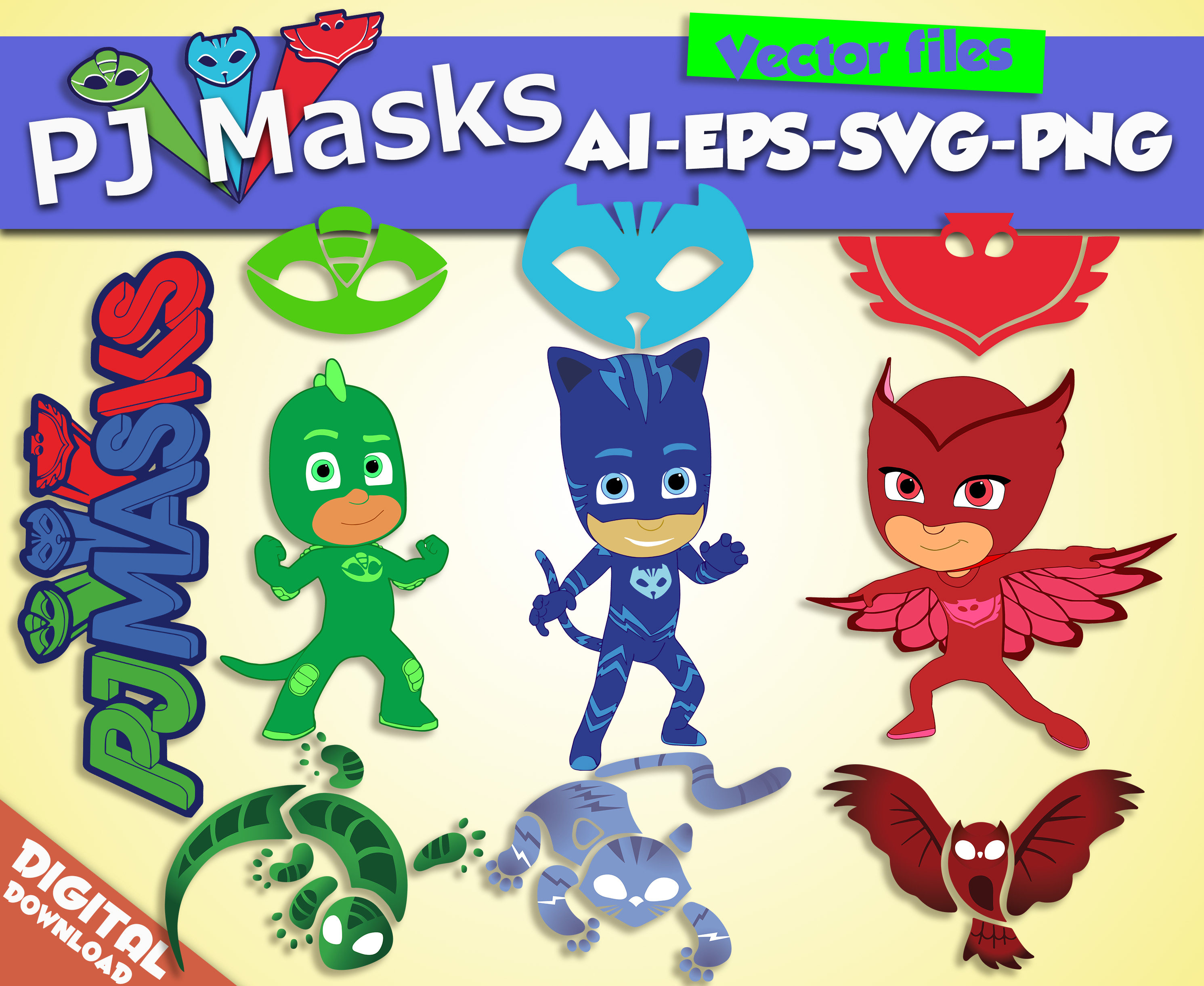 Download PJ masks SVG png EPS Ai vector files Digital masks clipart