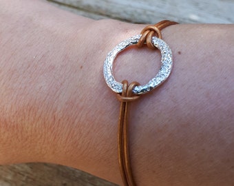 Leather Bracelet ,Leather Bracelet With Silver ,Leather Wrap Bracelet ,Leather Bracelet For Women ,Brown Leather Bracelet , Summer Sale