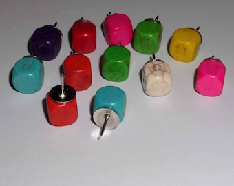 Colorful Square Howlite Thumb Tacks Push Pins, Home Decor, Bulletin Board, Cork Board