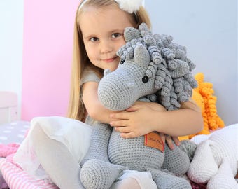 BIG XL Crocheted Gray Unicorn Plush, Unicorn Amigurumi, Unicorn Stuffed Animal Toy, Unicorn Plushie, Unicorn Stuffed Toy, Unicorn Soft Toy