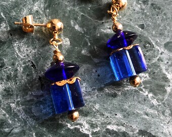 Cobalt blue Cube Dangle Earrings
