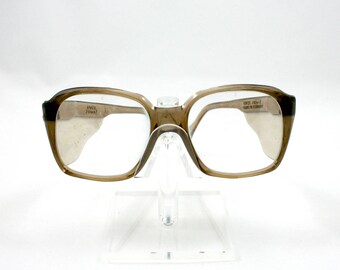 Vintage 1980s Uvex brown safety eye glasses, non prescription, made in West Germany, mens eyewear, optical specs, plastic frame, side shield