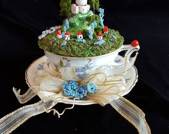 Rhine River Scene Fairy Garden in Vintage Teacup