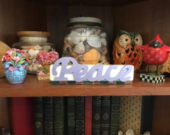 Peace Wooden Sign with Glass Tiles on Bottom