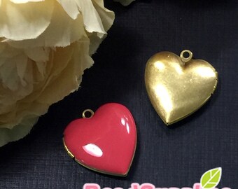 CH-EX-08055CP - Nickel Free, Heart-shaped locket, coral pink, 2pcs