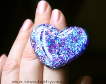 Resin Jewelry, Resin Ring, Lilac Lavender Ring, Resin Glitter Ring, Statement Ring, Spring Jewelry, Bold Statement Jewelry made by isewcute