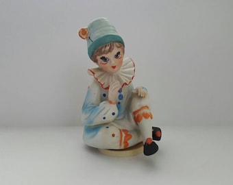 Vintage Clown Music Box, Send In The Clowns, Vintage Bisque Clown Music Box, Pierrot