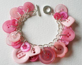 Button Charm Bracelet Cotton Candy Pink Mix