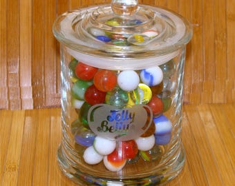 Vintage marble lot-old marbles collection in jelly belly glass jar