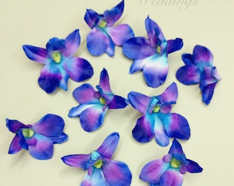 Bleu de fleurs d’orchidées, bleu orchidées bleus turquoises fleurs orchidées, orchidées de soie, fournitures de bricolage mariage, décorations de mariage