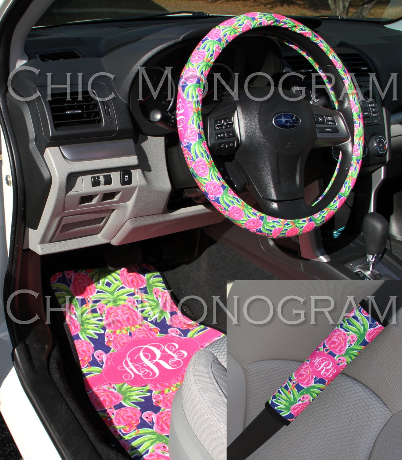 Preppy Lilly Inspired Flamingo Car Accessories MIX AND MATCH