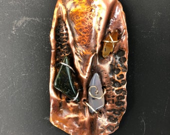 Copper Fold Formed Pendant with Agates