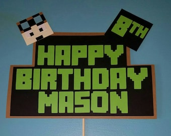 Personalized inspired Happy Birthday cake topper with Dantdm face, Stampy or your favorite character