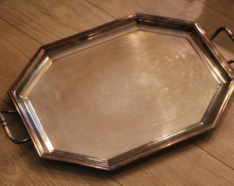 Tray Silver plate tray with handles Holiday table decor Large serving tray Silver gift Tray centerpiece French antique Tray vintage decor