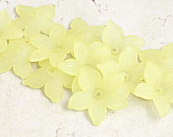12 YELLOW Flower Beads 22mm Daffodil Frosted Lucite Flower Beads Light Yellow Jonquil Beads Frosted Matte Iced Spring Beads