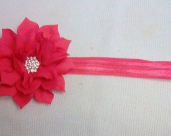 Watermelon Red Infant to Toddler Flower Headband - Flower Headband - Watermelon Red Headband - Elastic/Stretch Headband - Holiday Headband