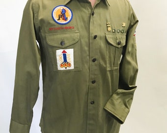Vintage 1940's 1950's Boy Scouts Uniform official shirt with patches and medals