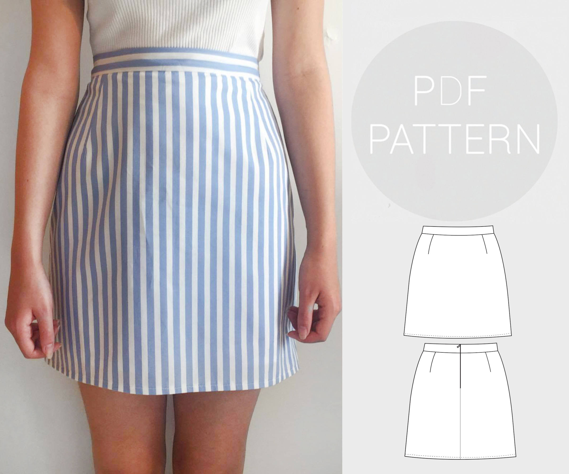 Womens High Waisted Skirt Pdf Printable Sewing Pattern For
