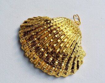 24Kt Gold Electroplated Shell Pendant, 37-45mm Gold Dipped Large Shell Pendant, Gold Layered Seashell Pendant, Jewelry Making