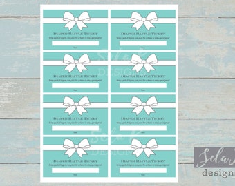 Baby and Co Themed Baby Shower Diaper Raffle Tickets Teal Aqua Blue and White Raffle Ticket